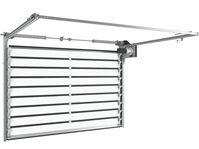 Скоростные секционные ворота из алюминиевых сэндвич-панелей с торсионным механизмом ISD01-PARKING